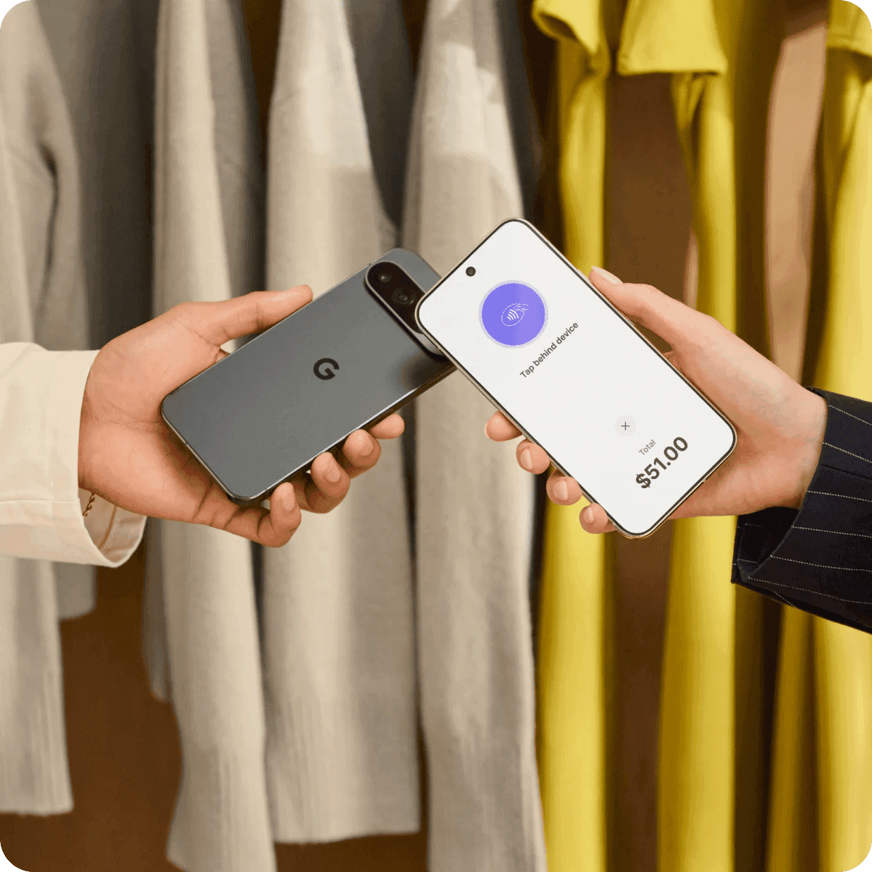 Two Android phones tapped together to demo a Pay2easy payment